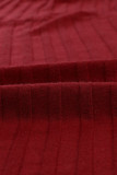 Red Ribbed Open Front Knit Cardigan