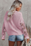 Pink Crochet Lace Pointelle Knit Sweater