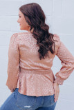 Pink Plus Size Leopard Satin Peplum Top