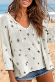 Gray Mini Starfish Embroidery Lightweight Knit Sweater