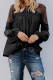 Black Fashion Lantern-Sleeve Lace Patchwork Top