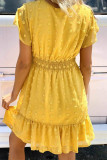 Yellow Polka Dot V Neck Ruffled Short Sleeves Mini Dress