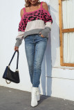 Leopard Color Block Drew Shoulder Knit Sweaters