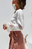 White Deep V Neck Crochet Hollow-out Blouse