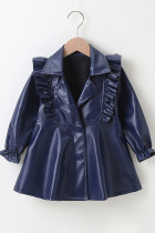 Lapel Collar Ruffles Open Button Girl PU Jackets