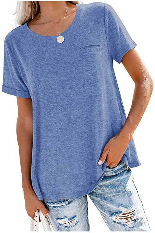 Blue Round Neck Pocket T-shirts