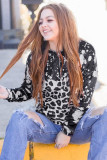 Black Leopard Print Pullover Hoodie with Pocket