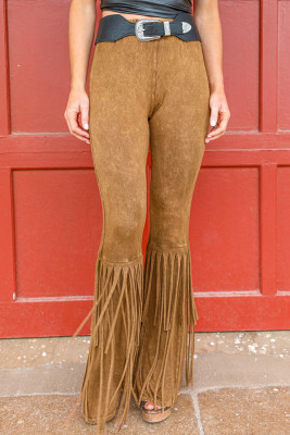 Western High Waist Fringe Flare Pants