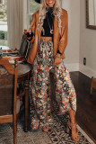 Black Floral Print High Waist Wide Leg Pants