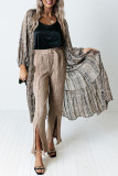 Gray Snakeskin Print Ruffled Open Front Long Cardigan