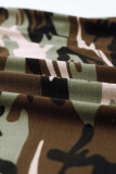 Black Women's Casual Camo Printed Splicing Pullover Pocket T-shirt