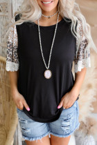 Black Ribbed Leopard Bell Sleeve Top
