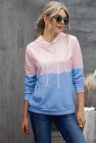 Sky Blue Dip-Dye Colorblock Drawstring Hoodie with Pockets