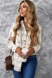 Khaki Plaid Hooded Shirt Coat