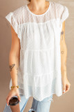 White Polka Dot Babydoll Style Flutter Sleeve Top