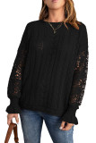 Black Crochet Lace Pointelle Knit Sweater