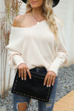 V Neck Long Sleeve Cable Knit Sweater