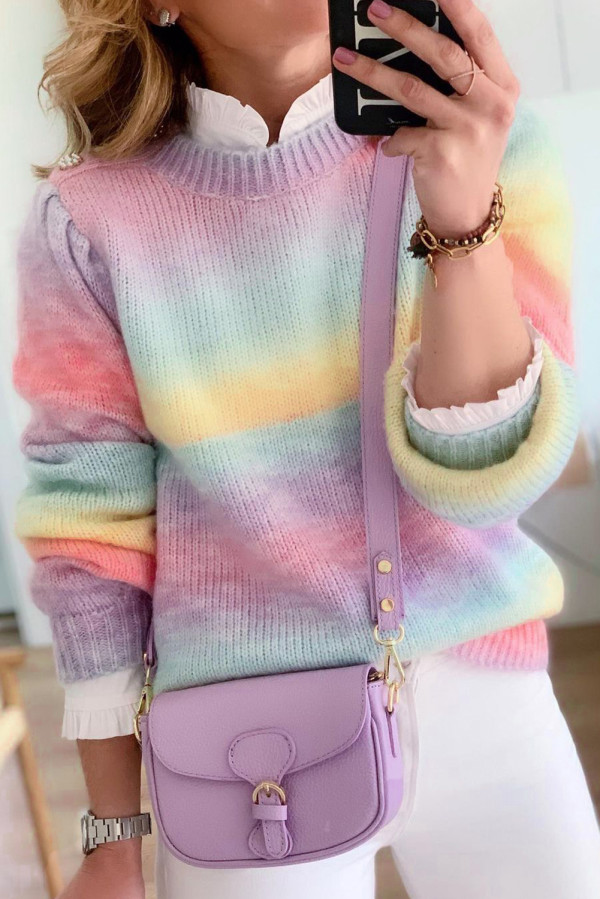 Fake Two-piece Pearl Decoration Gradient Tie-dye Sweater
