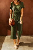 Green V Neck Short Sleeve Jumpsuit
