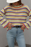 Colorful Stripes Colorblock Hollow Out Knitting Pullover Sweater