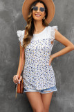 Sky Blue Flutter Shoulder Floral Print Tank Top