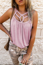 Pink Hollow-out Tank Top