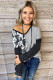 Gray Spot Print Color Block Blouse