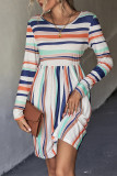 Color Block Stripes Long Sleeves Dress
