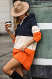 Color Block Button Down Fleece Hooded Dress