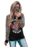Black Leopard Sleeves Christmas Tree Print Top