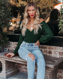 Plain Surplice V Neck Knit Sweaters