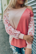 Leopard Sleeve Asymmetric Cold Shoulder Colorblock Knit Top