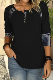Black Casual Striped Color-Block Crew Neck Shirt