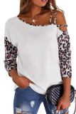 Leopard Splicing Cut Out One Shoulder Blouse