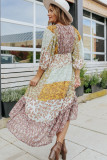 Floral Print Layered Ruffled Asymmetric High Waist Long Dress