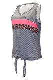Pin Stripe Leopard Color Block Front Tie Tank Top