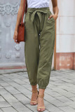 Green Solid Color Frock-style Pants with Belt