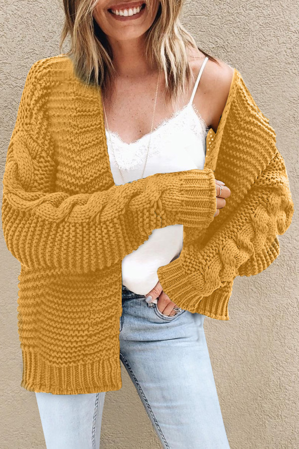 Yellow Open Front Chunky Knit Cardigan