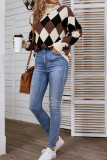 Turtle Neck Diamond Plaid Knit Sweaters