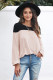 Apricot Round Neck Long Sleeve Color Block Tunic Top