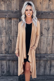 Apricot Long Sleeve Pockets High Low Open Front Cardigan