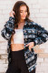 Blue Tribal Print Pocket Buttoned Sherpa Jacket