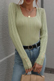 Button Sleeves Square Neck Knit Sweaters