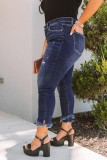 Mid Waist Skinny Raw Hem Distressed Plus Size Jeans