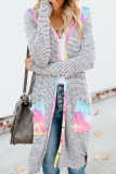 Tie-dye Patchwork Long Striped Cardigan with Pockets