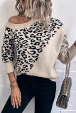 Turtleneck Cold Shoulder Leopard Knitting Sweater