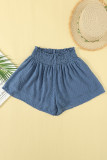 Blue Smocked Waist Swiss Dot Casual Shorts