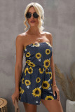 Yellow Floral Print Bandeau Romper with Pockets