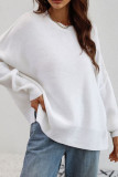 Plain Hem Side Split Knit Pullover Sweater
