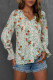 Green Floral Print Tie V Neck Button Up Blouse